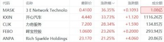 美股异动丨3 E Network Technolo涨36.35%，为涨幅最大的中概股