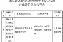 湖北十堰农村商业银行被罚35万元：银行承兑汇票业务授信管理不尽职