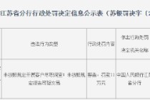 南京浦口靖发村镇银行被罚11万元：未按照规定开展客户尽职调查等
