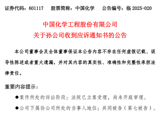 中国化学孙公司涉康得新证券虚假陈述责任纠纷诉讼  第1张