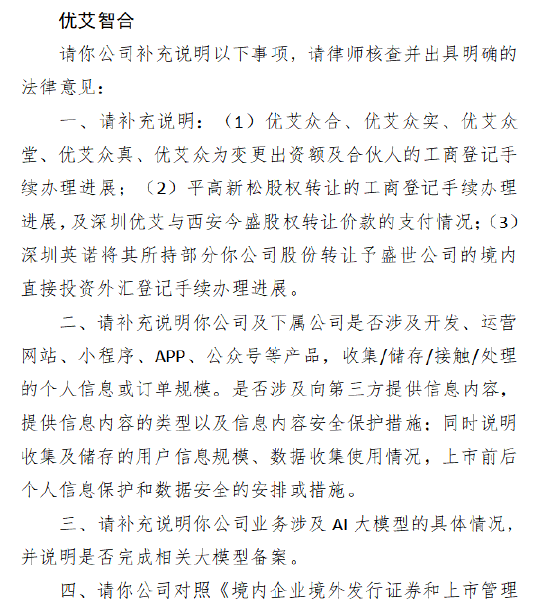 优艾智合港股IPO收到证监会备案反馈 涉及股权变动、数据安全等七大事项 第1张 优艾智合港股IPO收到证监会备案反馈 涉及股权变动、数据安全等七大事项 第1张