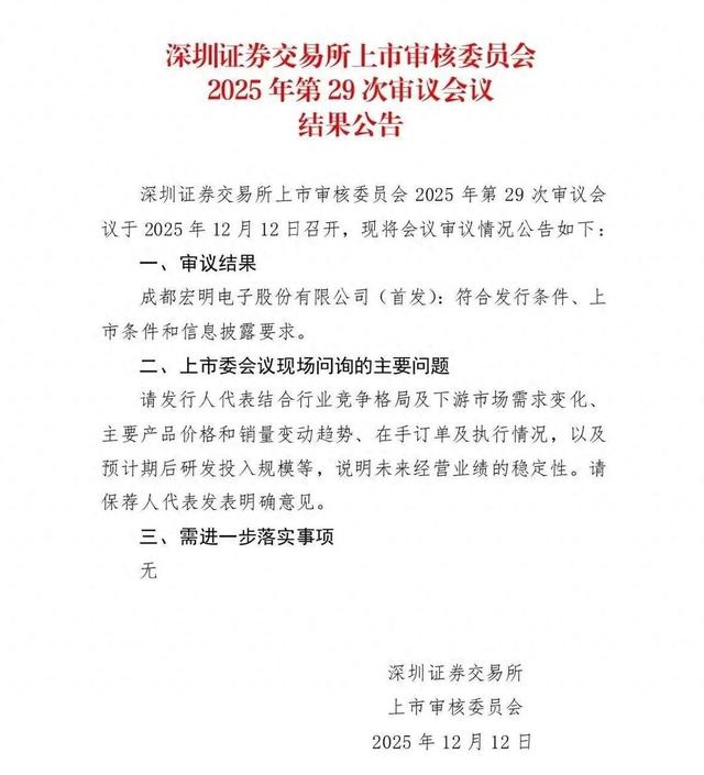宏明电子创业板IPO过会,今年成都已新增上市及过会企业6家 第1张 宏明电子创业板IPO过会,今年成都已新增上市及过会企业6家 第1张