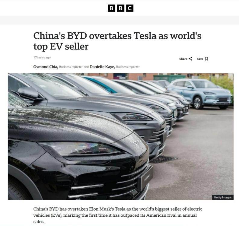 超越特斯拉！比亚迪问鼎2025年全球纯电销量冠军  第3张