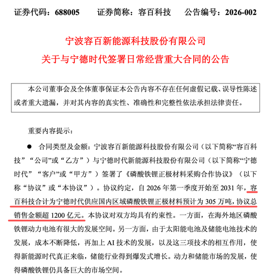 688005宣布:签下超1200亿元磷酸铁锂大单! 第1张 688005宣布:签下超1200亿元磷酸铁锂大单! 第1张