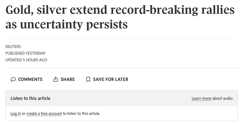 白银价格首次站上93美元，现货黄金也续创历史新高  第3张