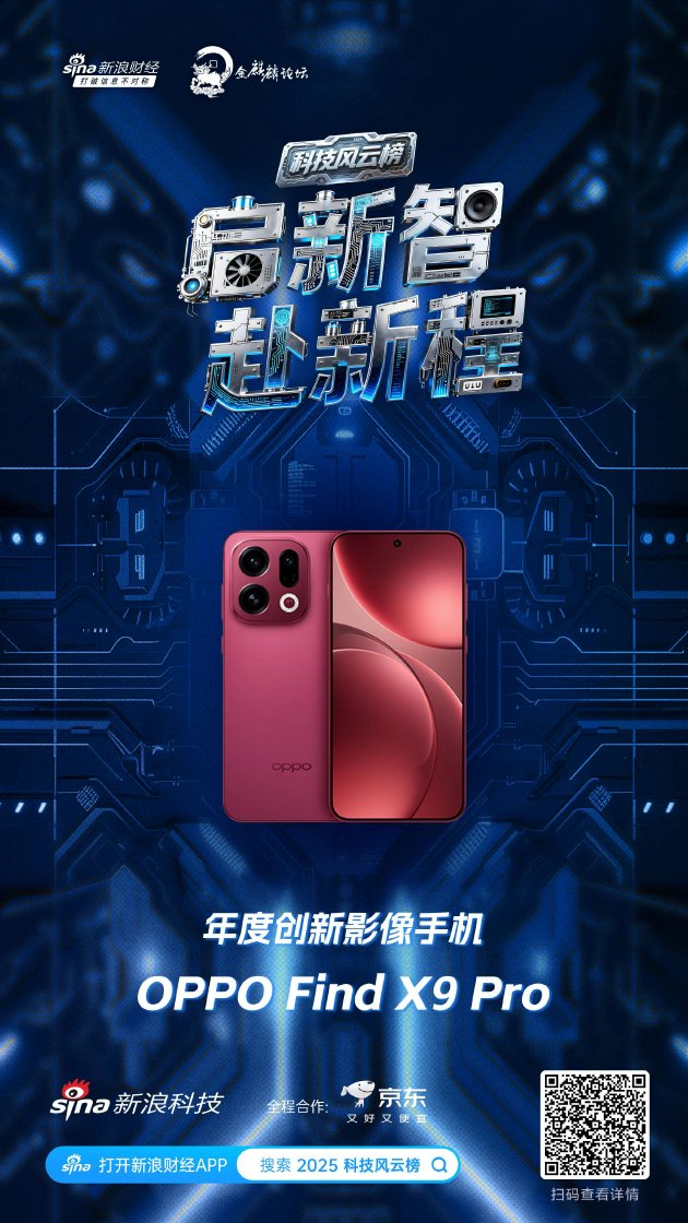 OPPO Find X9 Pro获新浪2025科技风云榜年度创新影像手机奖  第1张