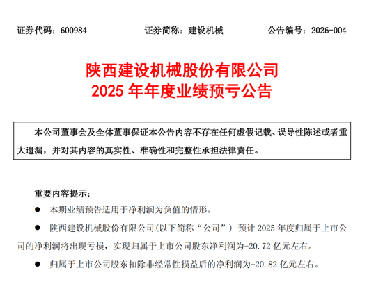 惊呆!48亿市值A股建设机械,预亏超20亿元! 第1张 惊呆!48亿市值A股建设机械,预亏超20亿元! 第1张