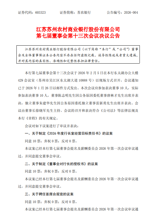 苏农银行：聘任王亮为首席合规官  第1张