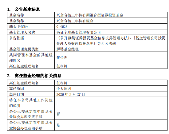 官宣！任相栋离任兴全合泰、兴全合衡基金经理  第3张